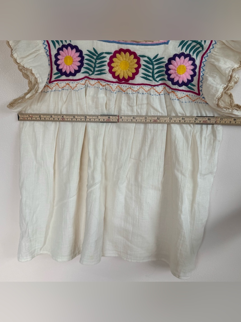 THML Boho Mexican Floral Embroidered Gauze Square Neck Cotton Top Cream - Medium - Picture 11 of 13